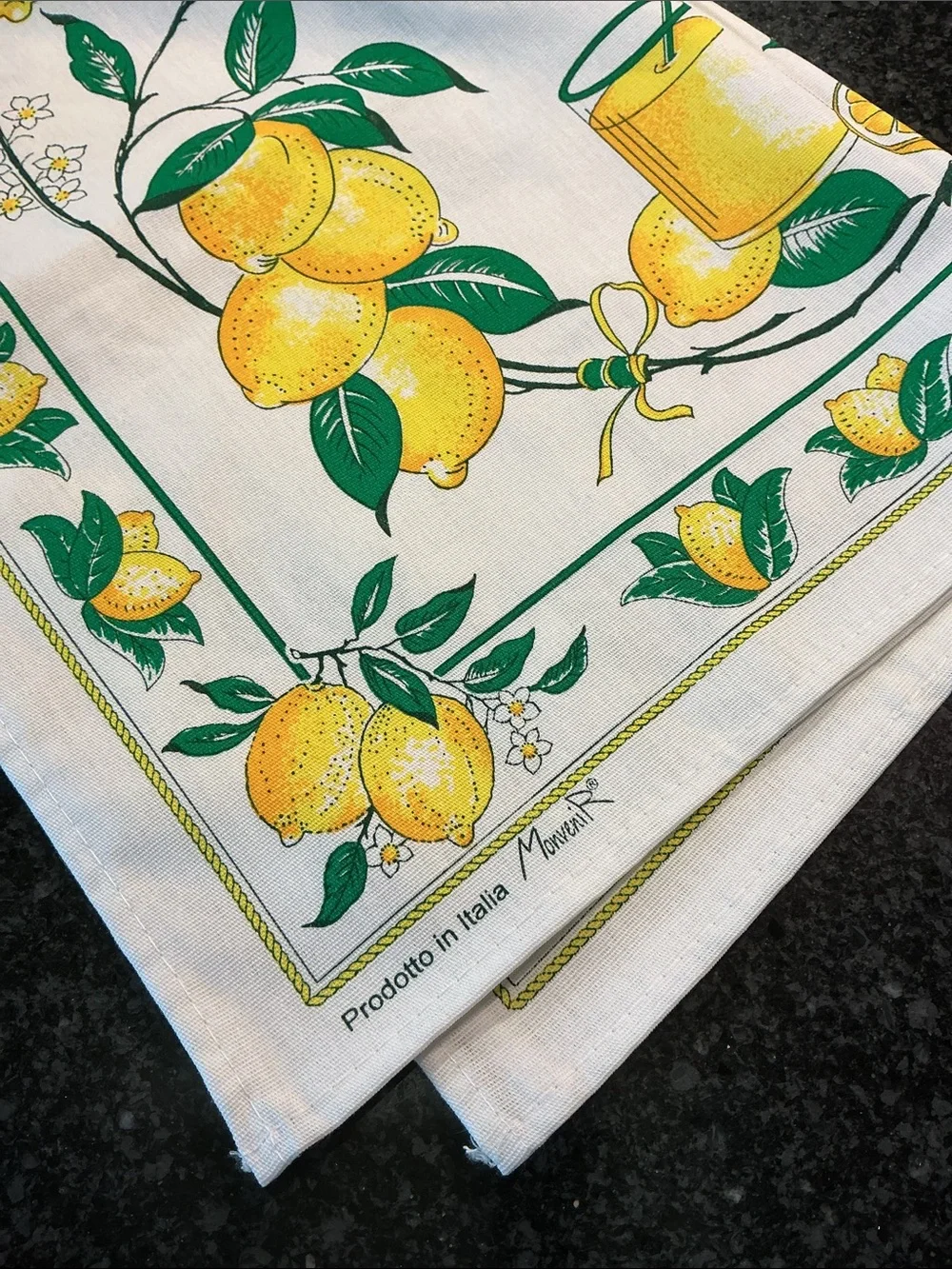 NWOT Lemon Tea Towel Italy Cotton LIMONCELLO MonveniR 22” X 34” Vintage Italian